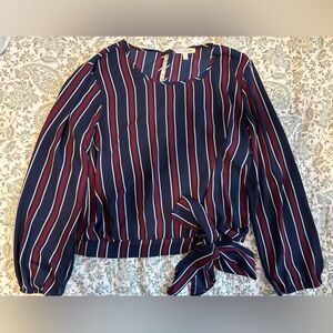 Striped Navy Blouse with Bow Detail
